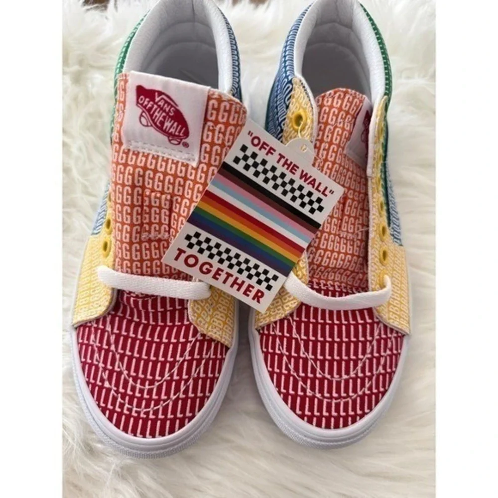 Vans Sk8 Mid High Top Sneakers Womens 5 NEW Pride‎ Rainbow Multi Colored